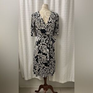 Black and White Floral Wrap Dress